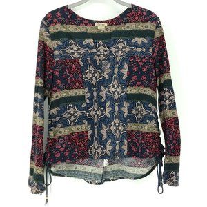 Anama Peasant Top Blouse Paisley Cotton Linen S